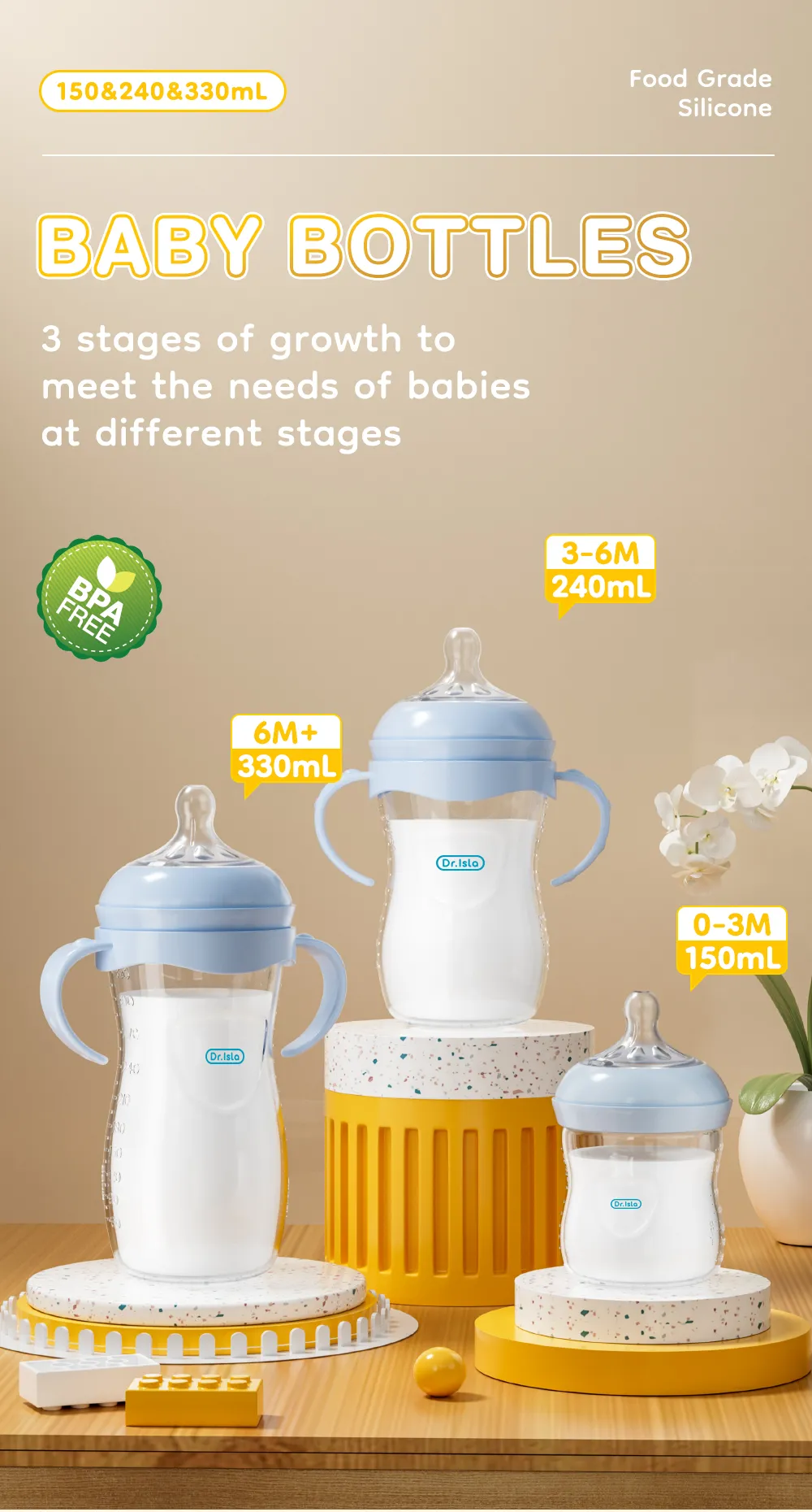 New 1PCS 150/240/330ML Baby PP Bottle Newborn Baby Bottle with Handle Milk BottleFeeding  Baby Bottles Newborn Feeding Supplies