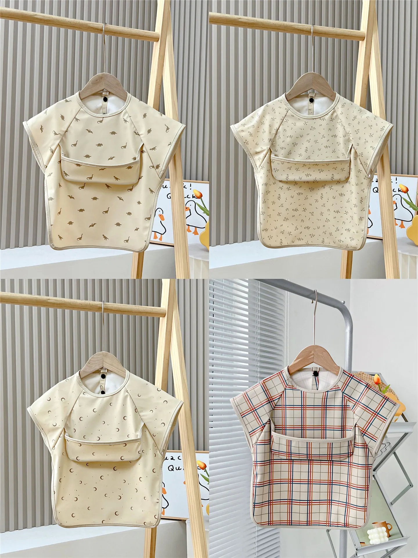 Cute Baby Bibs Toddler Baberos Bavoir Waterproof Short Sleeve Apron Cartoon Animals Children Feeding Smock Bib Baby Stuff 0-6Y