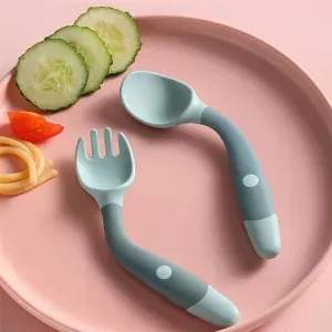 Baby Fork and Spoon Set Bendable Toddler Utensils Soft Silicone Handle Training Tableware Self Feeding Tools for Infants Kids BP