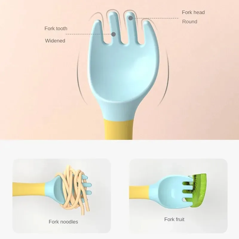 Baby Fork and Spoon Set Bendable Toddler Utensils Soft Silicone Handle Training Tableware Self Feeding Tools for Infants Kids BP
