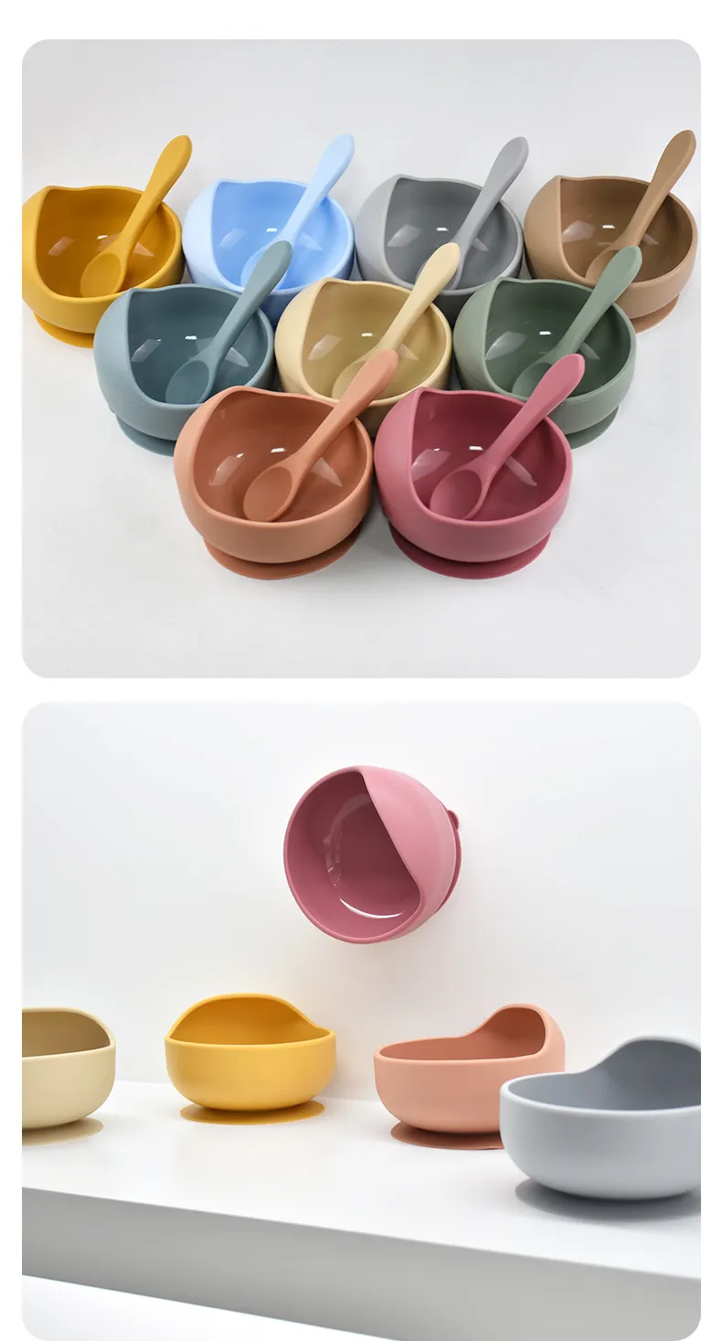 Silicone Baby Bowl Self feeding Training Snail Bowl Infant Anti Drop Sucker Set With Spoon Set Children's Feeding Tableware