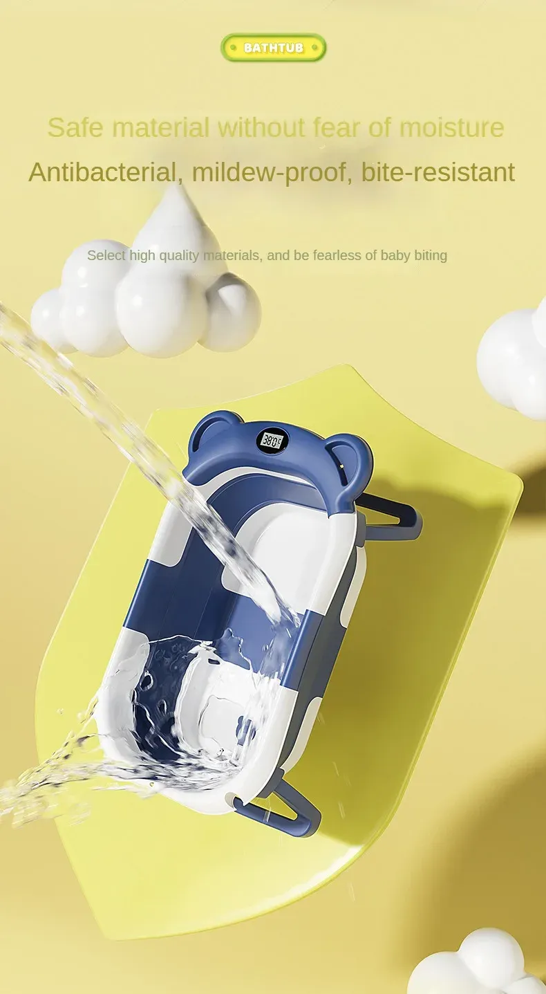 Folding Baby Bath Tub With Thermometer, Suitable For Babies 0-36 Months Old, Portable And Lightweight, Suitable For Outdoor Bath