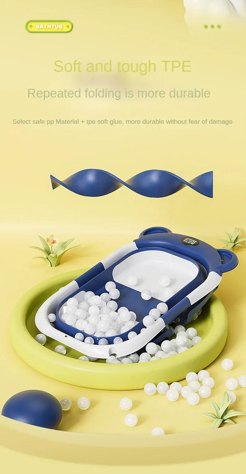 Folding Baby Bath Tub With Thermometer, Suitable For Babies 0-36 Months Old, Portable And Lightweight, Suitable For Outdoor Bath