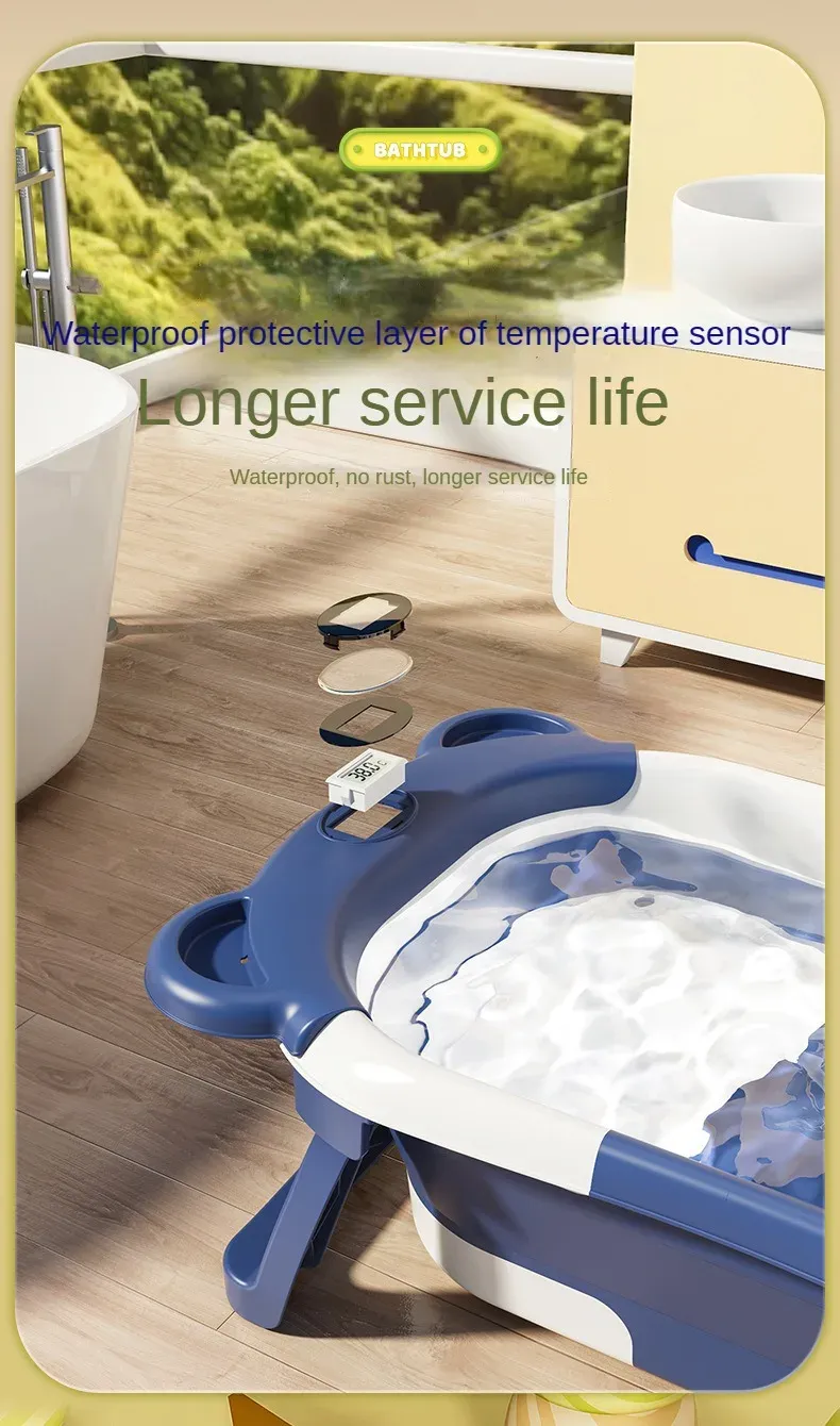 Folding Baby Bath Tub With Thermometer, Suitable For Babies 0-36 Months Old, Portable And Lightweight, Suitable For Outdoor Bath