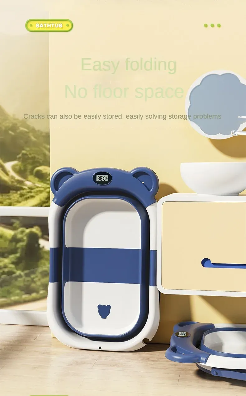 Folding Baby Bath Tub With Thermometer, Suitable For Babies 0-36 Months Old, Portable And Lightweight, Suitable For Outdoor Bath