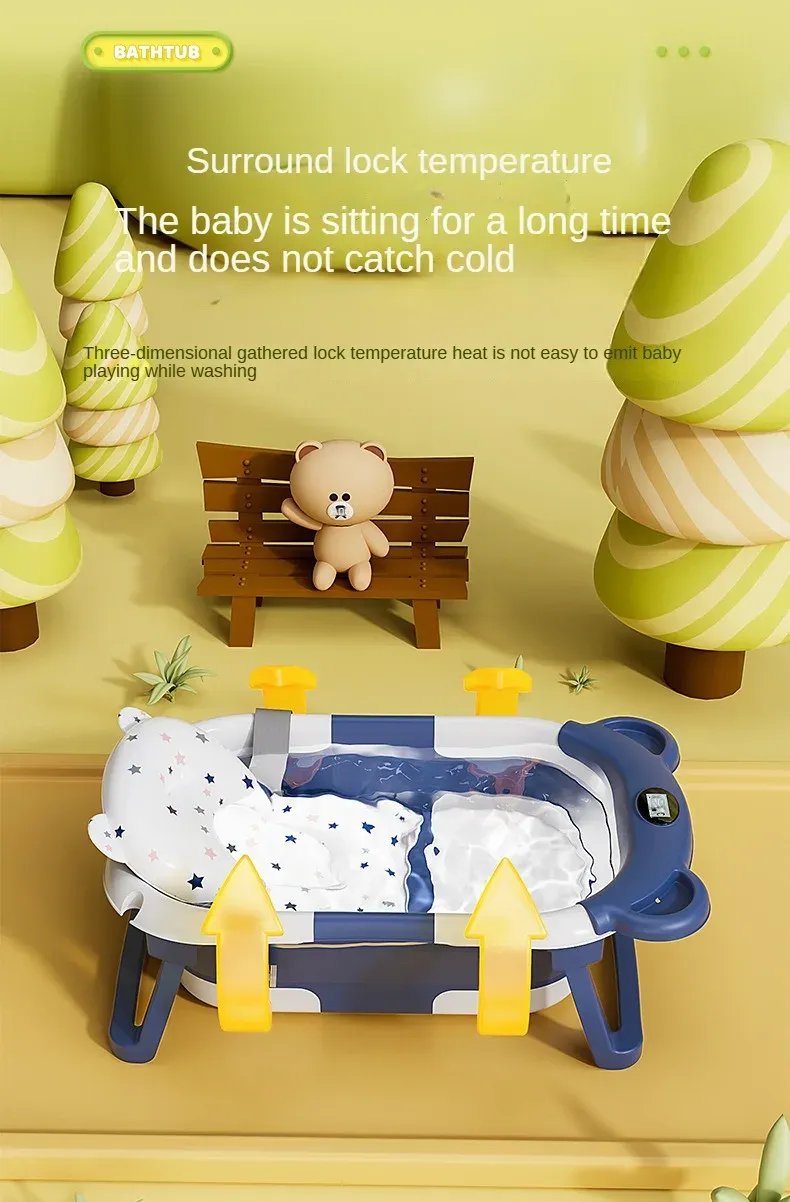 Folding Baby Bath Tub With Thermometer, Suitable For Babies 0-36 Months Old, Portable And Lightweight, Suitable For Outdoor Bath