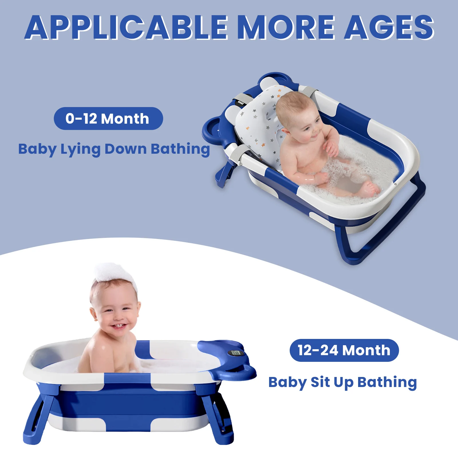Folding Baby Bath Tub With Thermometer, Suitable For Babies 0-36 Months Old, Portable And Lightweight, Suitable For Outdoor Bath