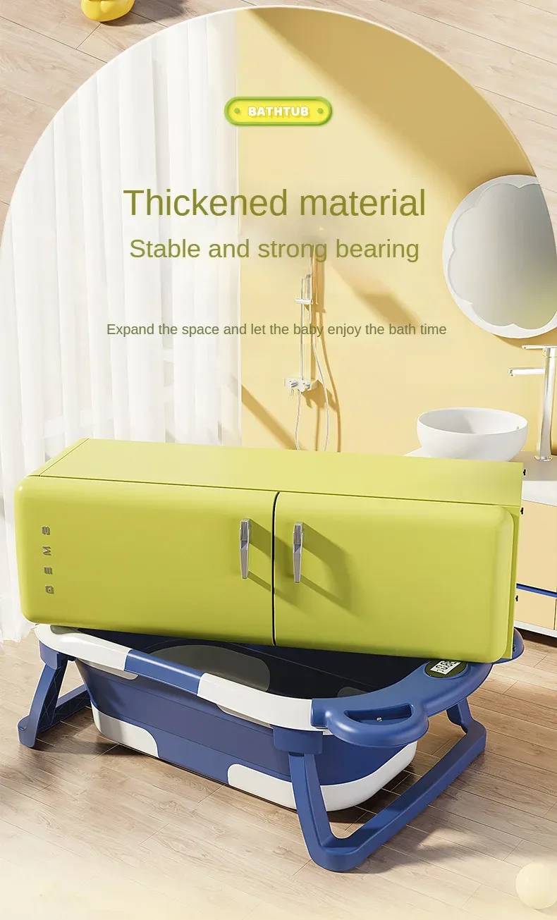 Folding Baby Bath Tub With Thermometer, Suitable For Babies 0-36 Months Old, Portable And Lightweight, Suitable For Outdoor Bath