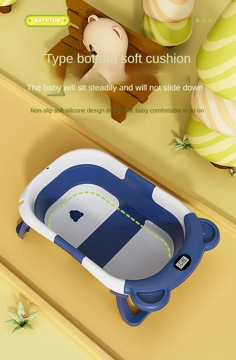 Folding Baby Bath Tub With Thermometer, Suitable For Babies 0-36 Months Old, Portable And Lightweight, Suitable For Outdoor Bath