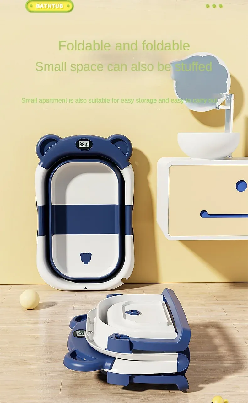 Folding Baby Bath Tub With Thermometer, Suitable For Babies 0-36 Months Old, Portable And Lightweight, Suitable For Outdoor Bath