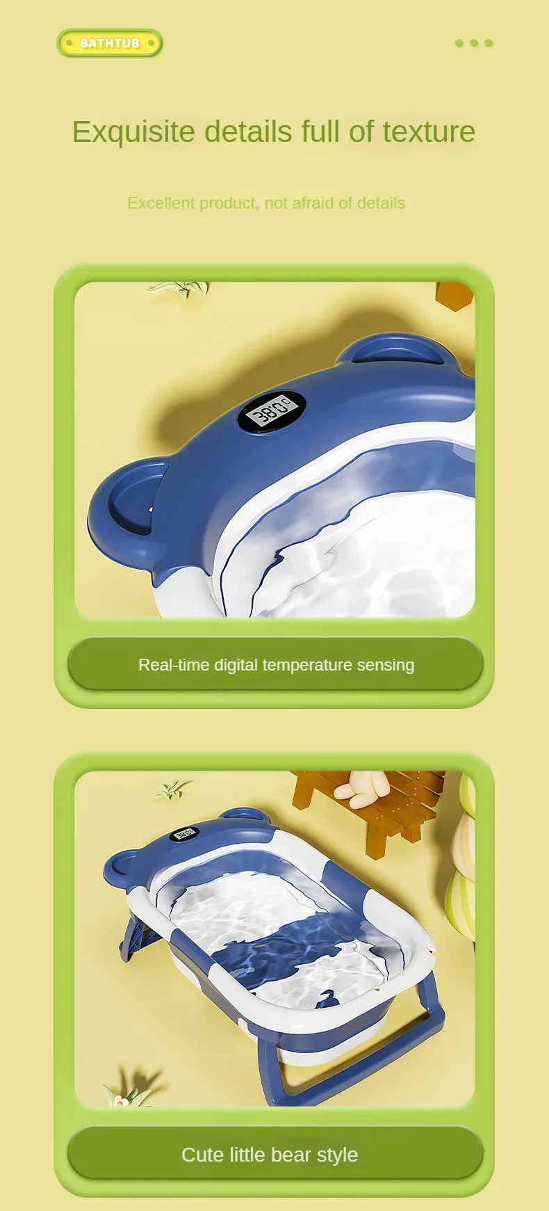 Folding Baby Bath Tub With Thermometer, Suitable For Babies 0-36 Months Old, Portable And Lightweight, Suitable For Outdoor Bath