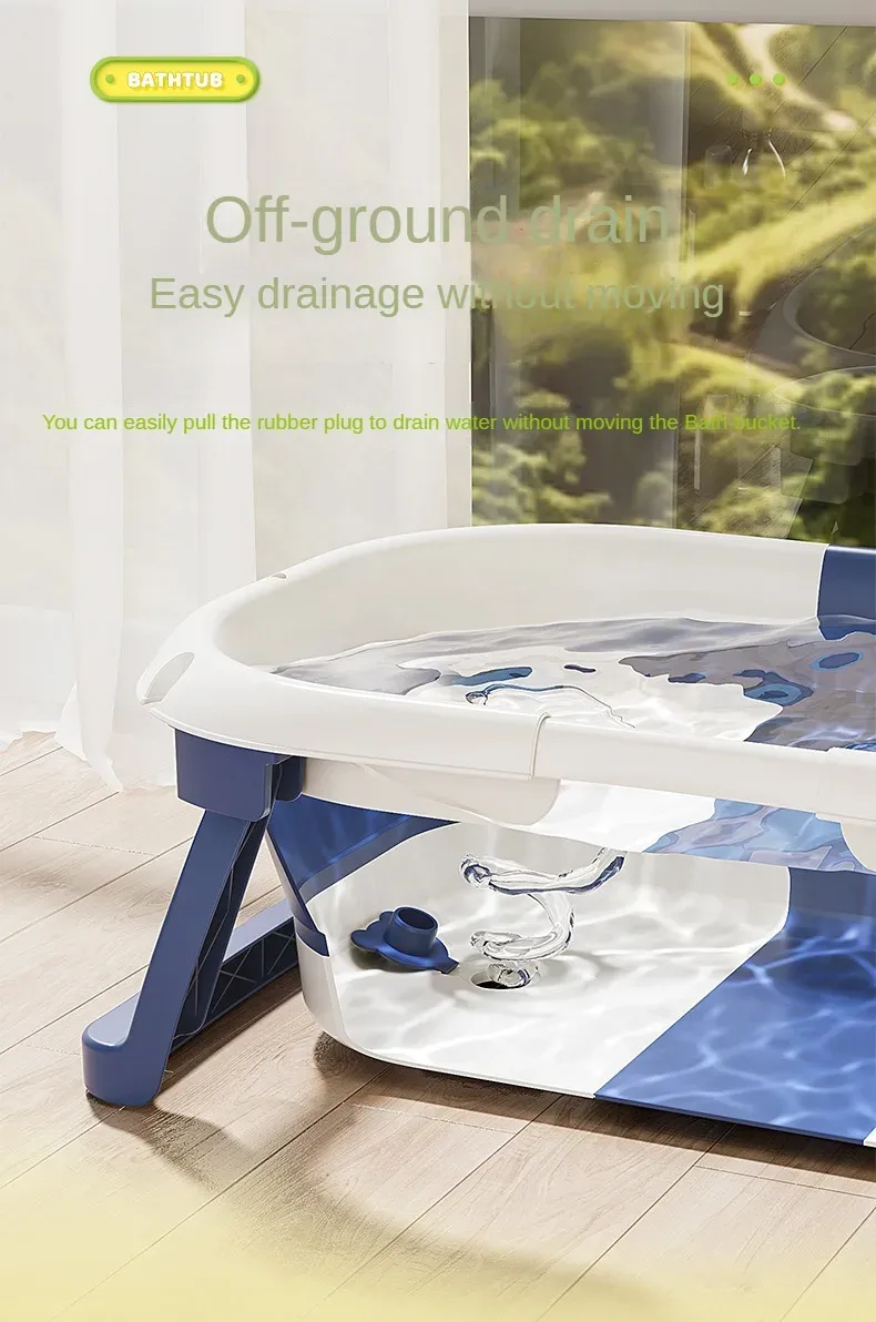 Folding Baby Bath Tub With Thermometer, Suitable For Babies 0-36 Months Old, Portable And Lightweight, Suitable For Outdoor Bath