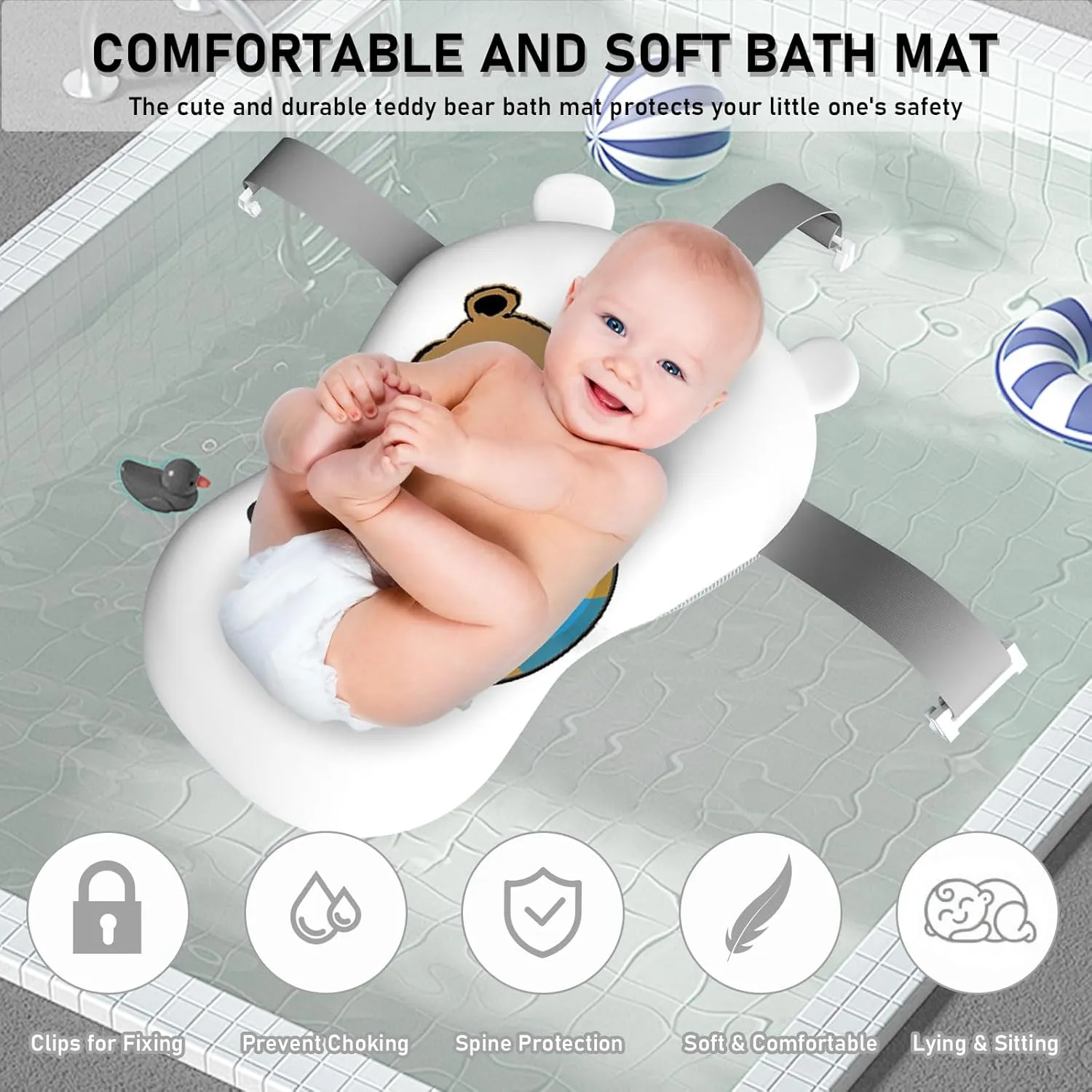 Baby Bath Tub with Bath Cushion Foldable Bathtub with Thermometer Shower Cap Shower Brush for Newborn and Toddler 0-36 Months