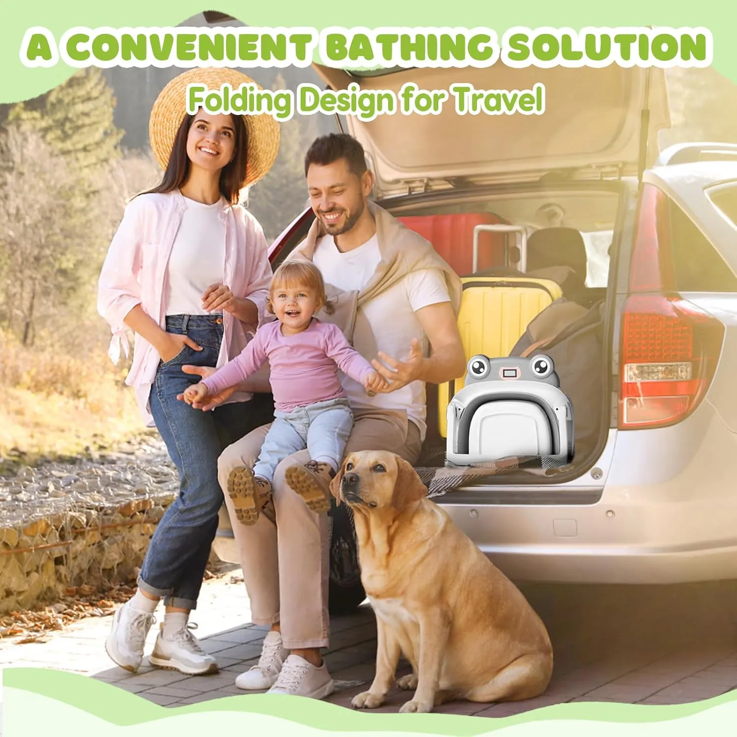 Baby Bath Tub with Bath Cushion Foldable Bathtub with Thermometer Shower Cap Shower Brush for Newborn and Toddler 0-36 Months