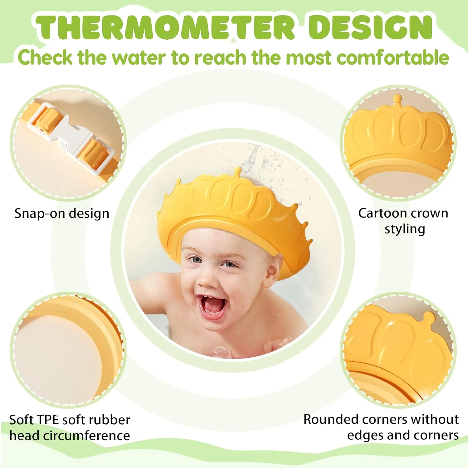 Baby Bath Tub with Bath Cushion Foldable Bathtub with Thermometer Shower Cap Shower Brush for Newborn and Toddler 0-36 Months