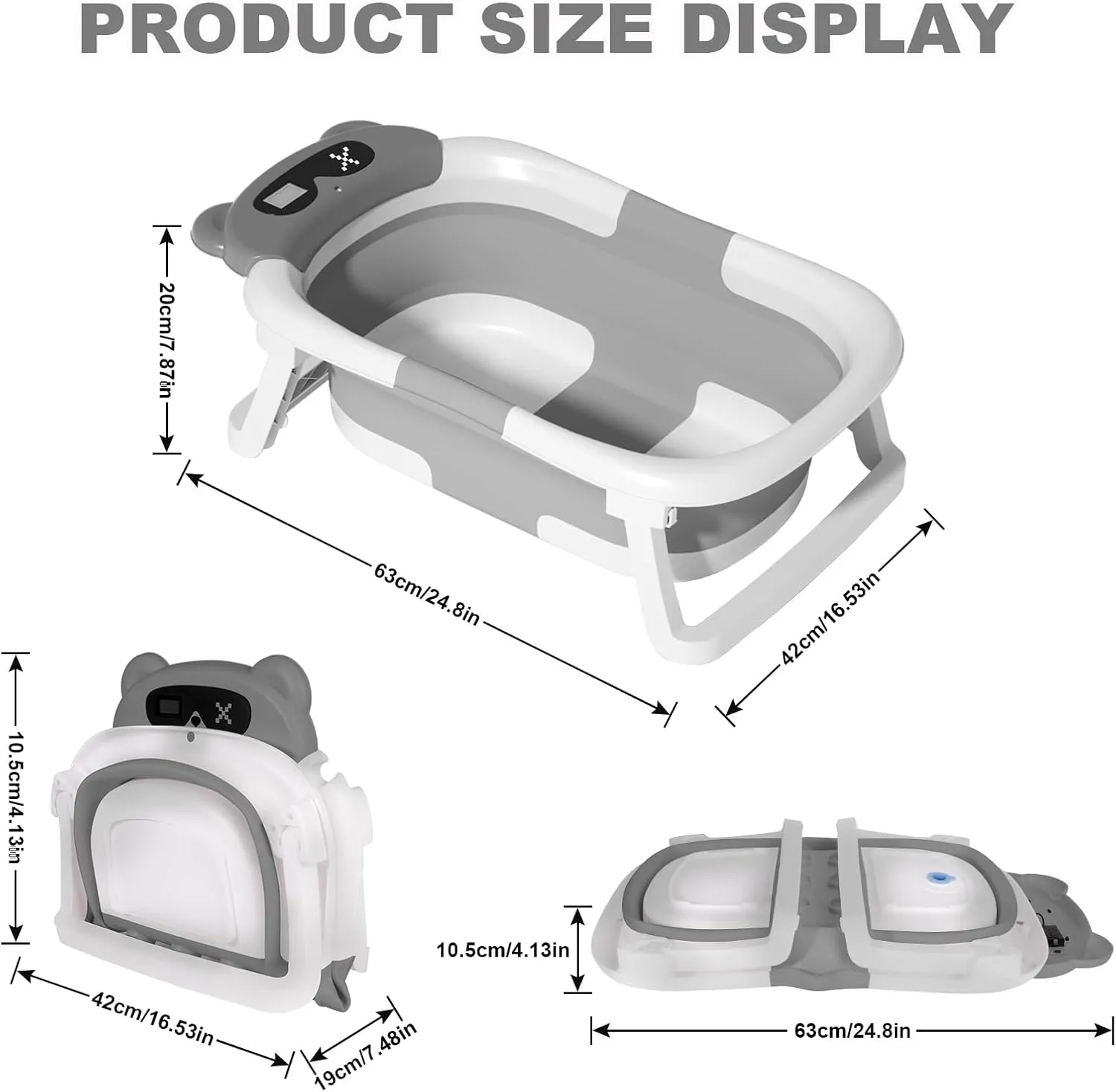 Baby Bath Tub with Bath Cushion Foldable Bathtub with Thermometer Shower Cap Shower Brush for Newborn and Toddler 0-36 Months