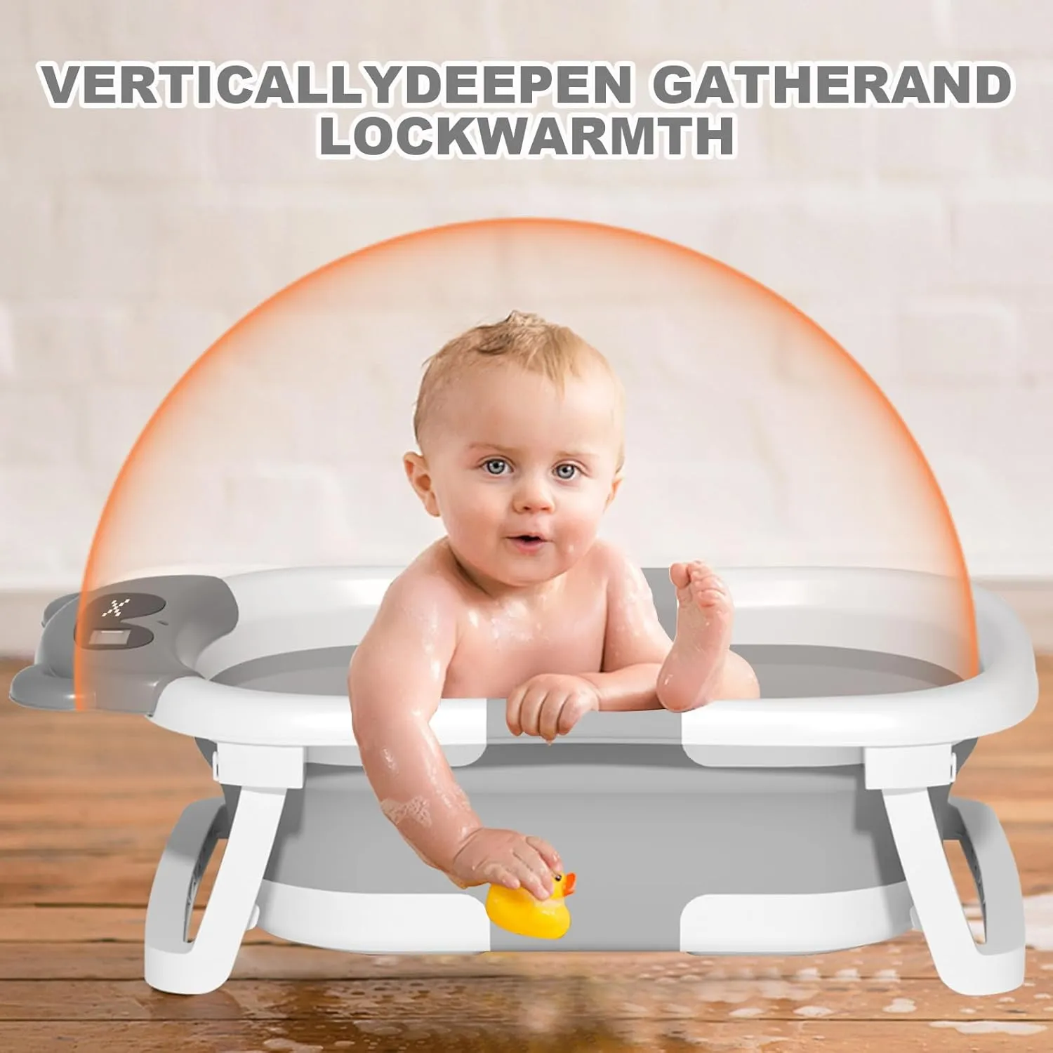 Baby Bath Tub with Bath Cushion Foldable Bathtub with Thermometer Shower Cap Shower Brush for Newborn and Toddler 0-36 Months