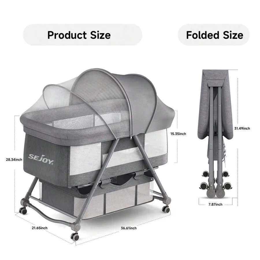Sejoy 3 in 1 Rocking Crib Baby Bassinet Newborn Beside Sleeper Infant Sleeping Bed Convertible Anti-mosquito Foldable Portable