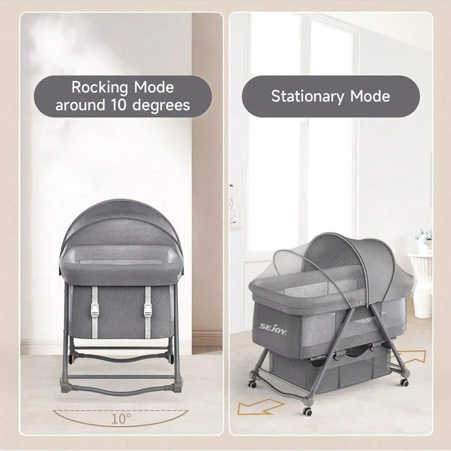 Sejoy 3 in 1 Rocking Crib Baby Bassinet Newborn Beside Sleeper Infant Sleeping Bed Convertible Anti-mosquito Foldable Portable