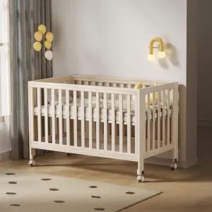 EvoNest 11-in-1 Convertible Baby Crib With Removable Wheels, Washed Natural, 4 Mattress Heights, New Zealand Pinewood, MAMAZING