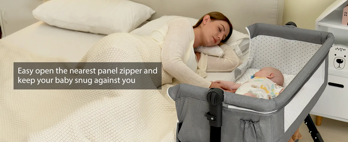 3 in 1 Baby Bassinet Bedside Sleeper, Bedside Crib for Baby, Adjustable Baby Bassinet with Wheels, Storage Basket, Mattress