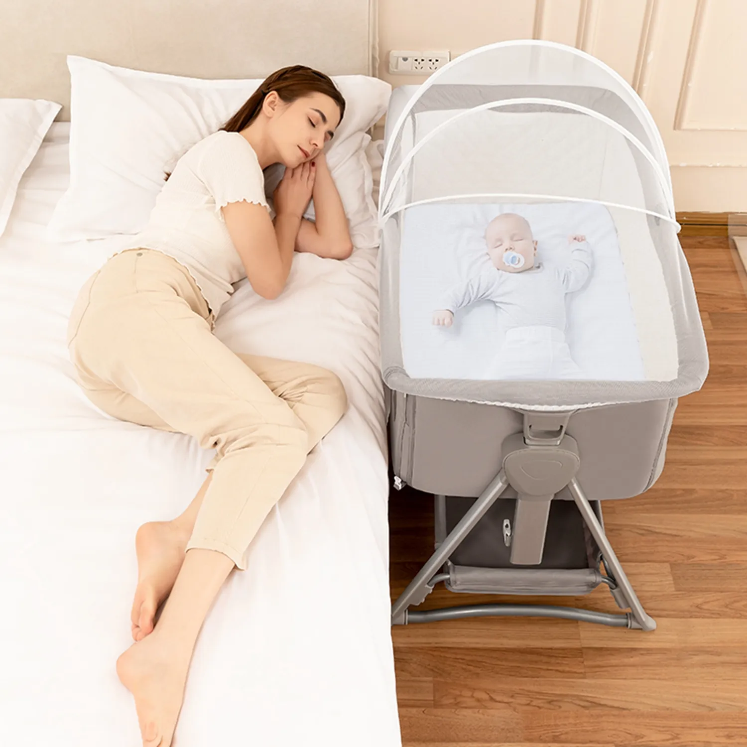 Rocking Crib Free Shipping Baby Beside Sleeper Pink Foldable Newborn Crib Portable Baby Bassinet Infant Co-sleeper 0-6M