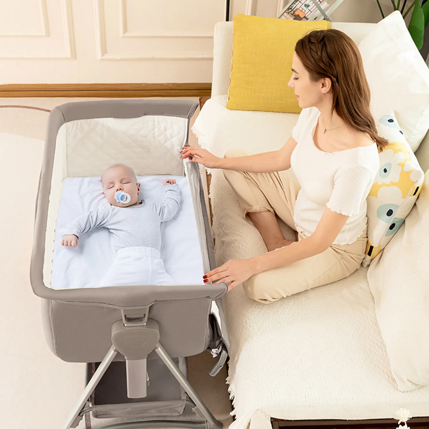 Rocking Crib Free Shipping Baby Beside Sleeper Pink Foldable Newborn Crib Portable Baby Bassinet Infant Co-sleeper 0-6M