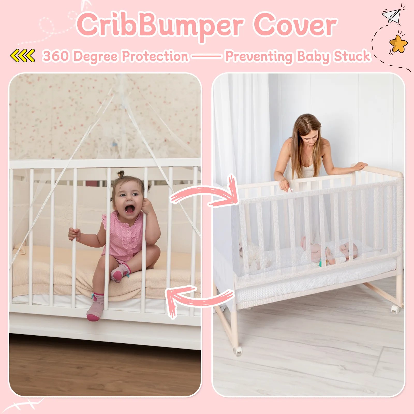 Breathable Mesh Cover Breathable Mesh Liner Cribs Portable Stretchy Crib Bumper Cover Indoor Children's Sleep Safety Cover