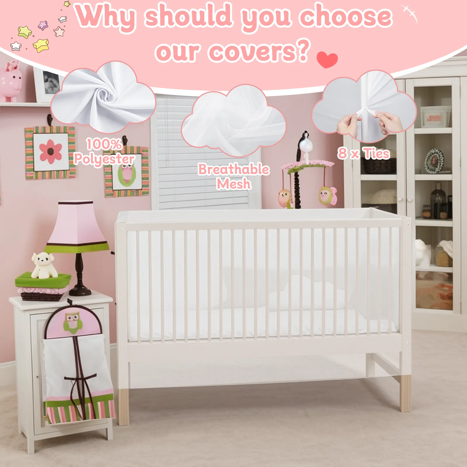 Breathable Mesh Cover Breathable Mesh Liner Cribs Portable Stretchy Crib Bumper Cover Indoor Children's Sleep Safety Cover