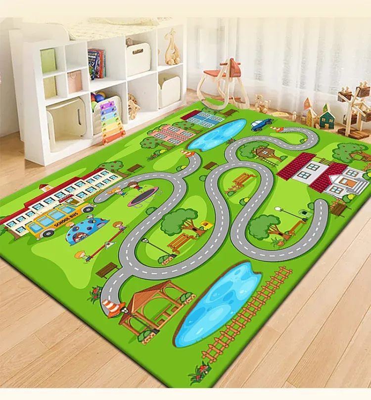 Baby Play Mat Crawling Mat Cartoon Runway Carpet Parking Lot Road Game Mat Home Non-slip and Dirt-resistant Foot Mat Baby Toys