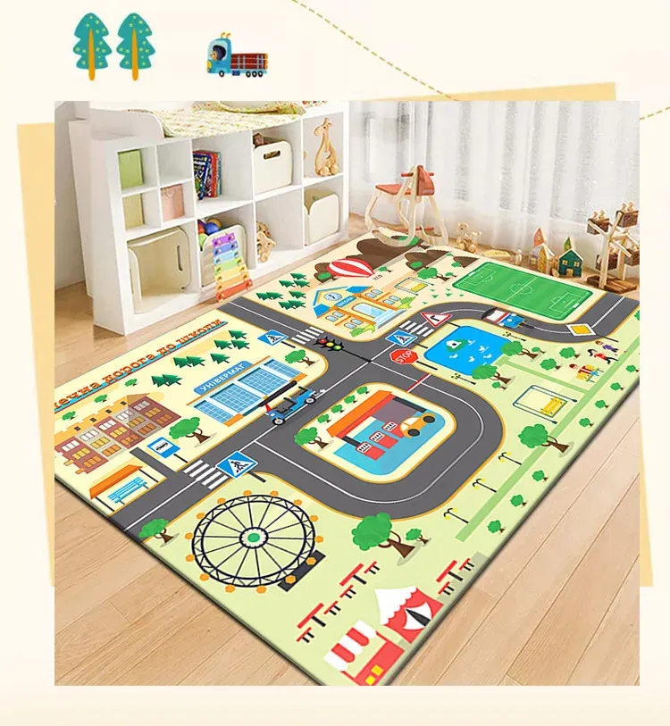 Baby Play Mat Crawling Mat Cartoon Runway Carpet Parking Lot Road Game Mat Home Non-slip and Dirt-resistant Foot Mat Baby Toys