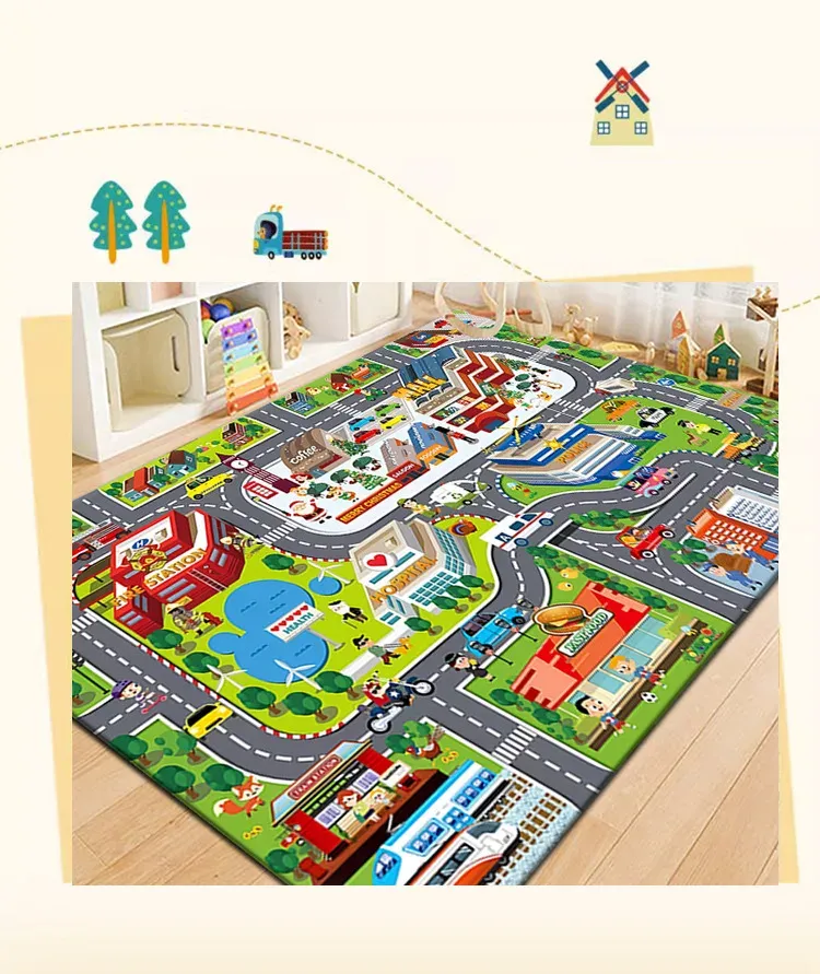 Baby Play Mat Crawling Mat Cartoon Runway Carpet Parking Lot Road Game Mat Home Non-slip and Dirt-resistant Foot Mat Baby Toys