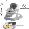 2 in 1 Baby Walker, Toddler Baby Push Walker with Removable Feeding Tray and Music Tray(Without Battery), Foldable Walker