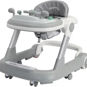 2 in 1 Baby Walker, Toddler Baby Push Walker with Removable Feeding Tray and Music Tray(Without Battery), Foldable Walker