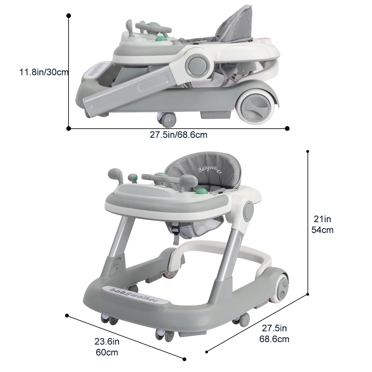 UBRAVOO Push Walker with Detachable Feeding and Music Trays, Foldable Learning Toy for Infants and Toddlers, 2 In 1 Walker