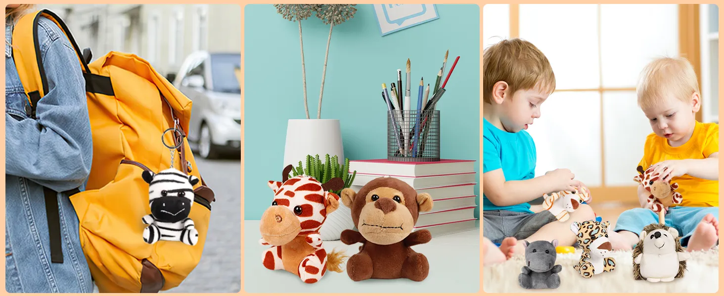 12-36 PCS Small Safari Stuffed Animals Bulk 12cm Jungle Animal Mini Plush Toys for Party Favors Birthday Baby Shower Gift Bags