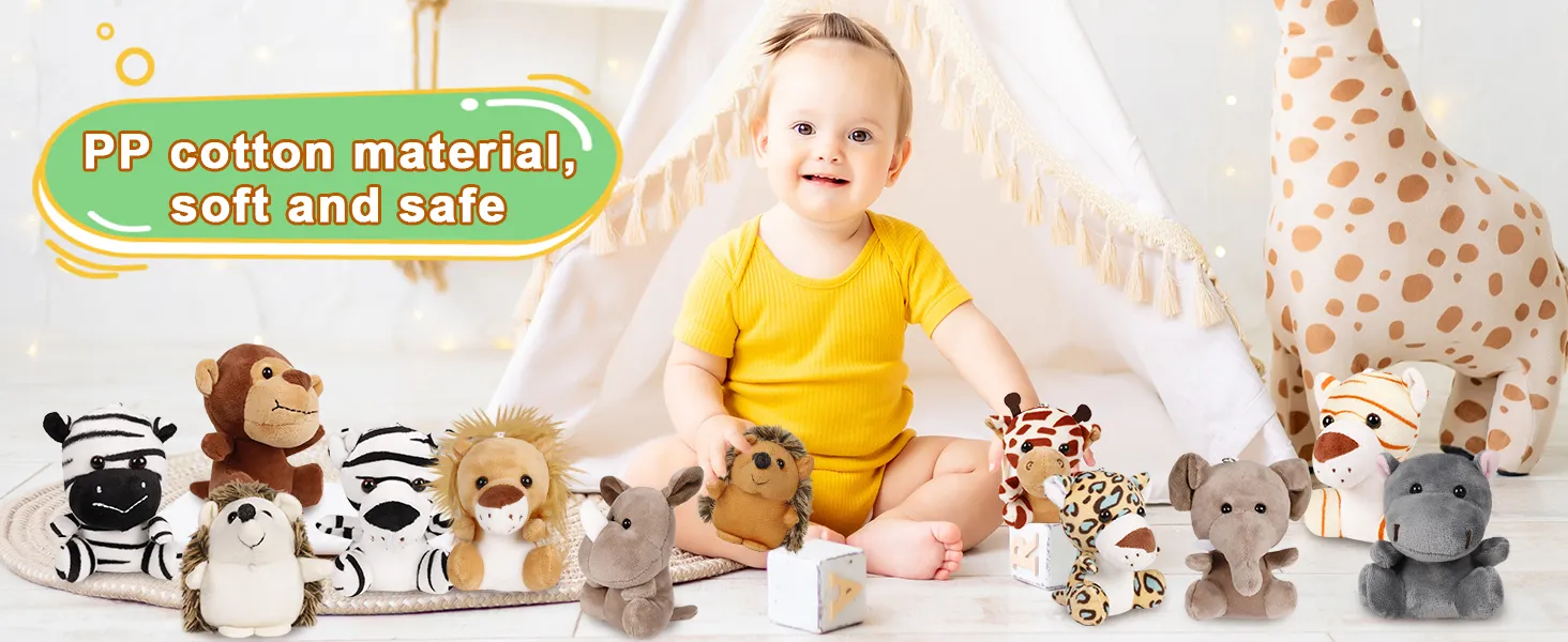 12-36 PCS Small Safari Stuffed Animals Bulk 12cm Jungle Animal Mini Plush Toys for Party Favors Birthday Baby Shower Gift Bags