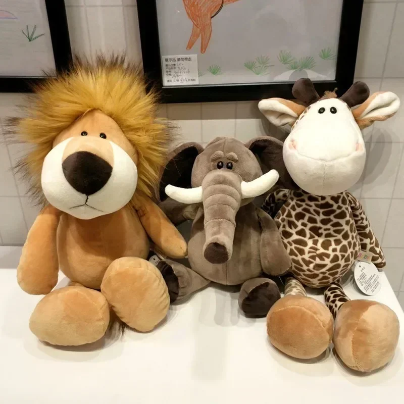 25cm Stuffed Lifelike Lion Tiger Elephant Monkey Leopard Giraffe Raccoon Doll Simulation Forest Animals Plush Toys for Kids Gift
