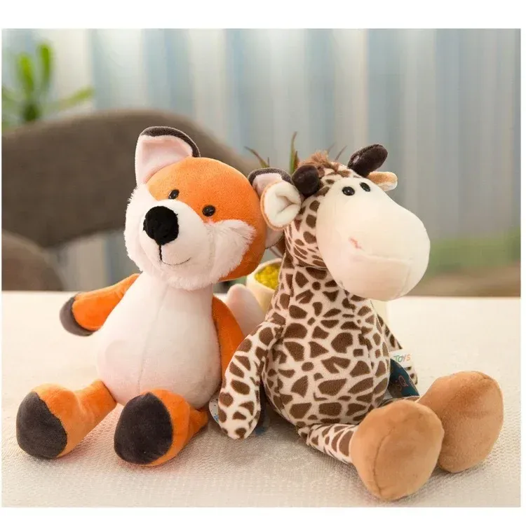 25cm Stuffed Lifelike Lion Tiger Elephant Monkey Leopard Giraffe Raccoon Doll Simulation Forest Animals Plush Toys for Kids Gift