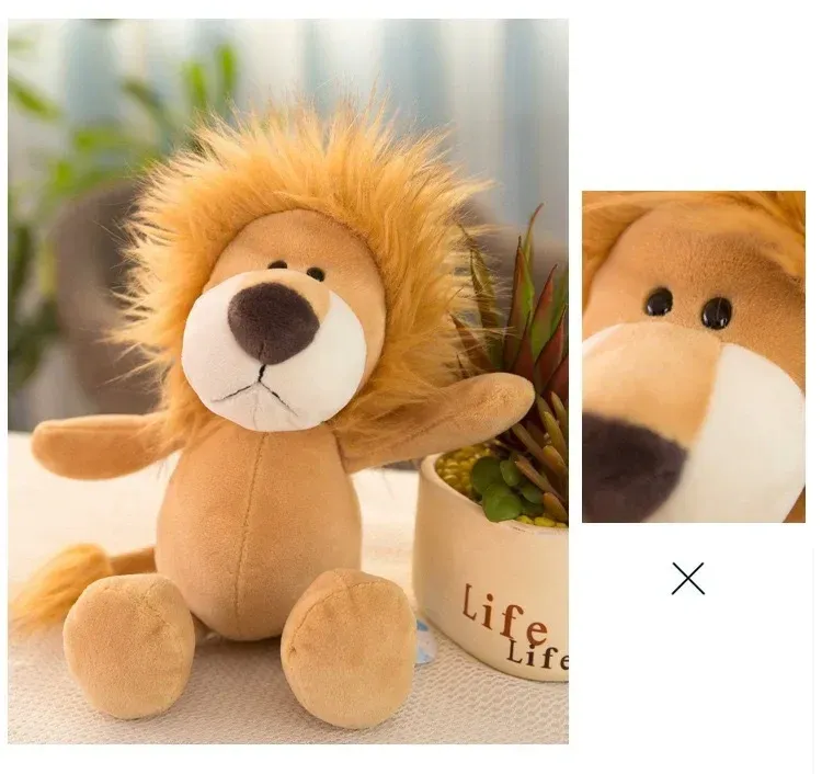 25cm Stuffed Lifelike Lion Tiger Elephant Monkey Leopard Giraffe Raccoon Doll Simulation Forest Animals Plush Toys for Kids Gift