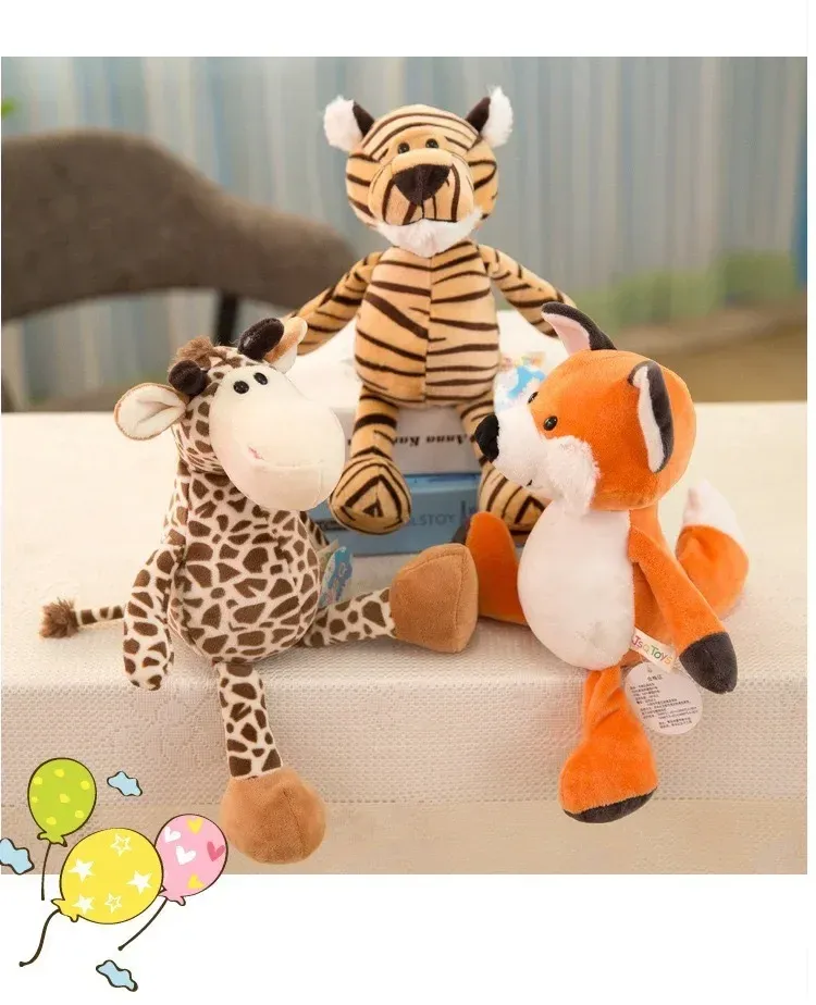 25cm Stuffed Lifelike Lion Tiger Elephant Monkey Leopard Giraffe Raccoon Doll Simulation Forest Animals Plush Toys for Kids Gift