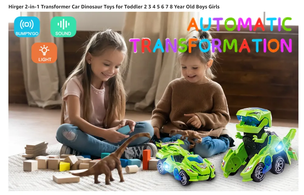 2 in 1 Deformation Car Toys Automatic Transform Robot Model Dinosaur With Light Music Early Educational Dino Toy For Boy Gift