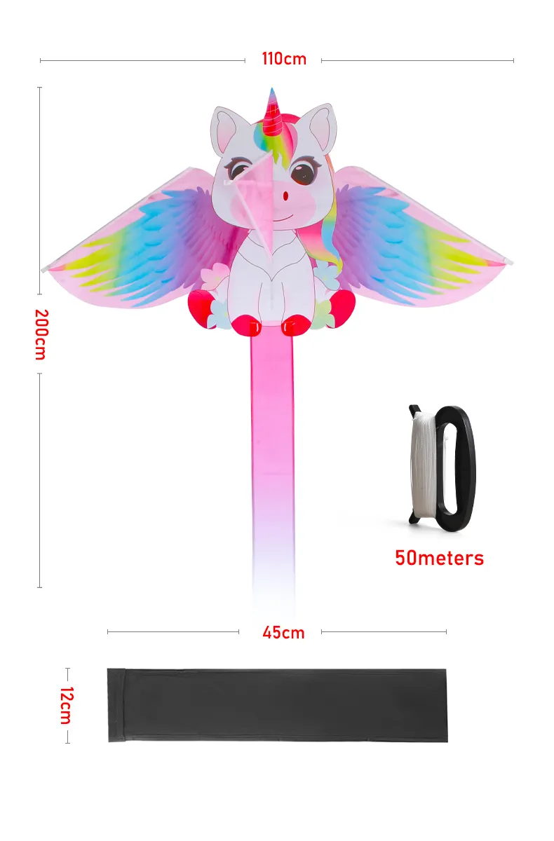 Yongjian Pink Unicorn Kite small kite suitable for children or beginners, easy to fly With 50m kite string