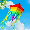 YongJian Colorful Rainbow Kite Long Tail Diamond kite for Beginners outdoor toys kids birthday gift Beach Kite Outdoor Fun Sport