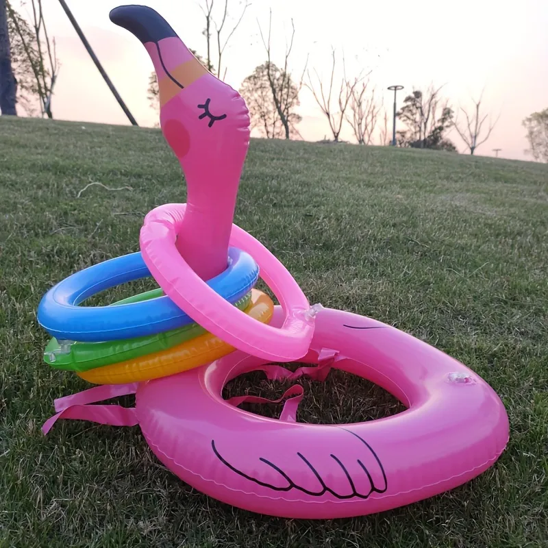 Pink Inflatable Flamingo Ring Throwing Game Toys Flamingo Ring Throwing Game Rings And Inflatable Rings With Random Color