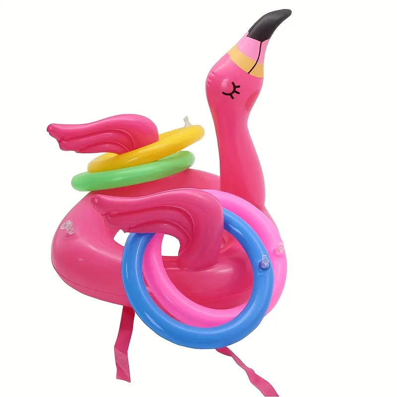 Pink Inflatable Flamingo Ring Throwing Game Toys Flamingo Ring Throwing Game Rings And Inflatable Rings With Random Color