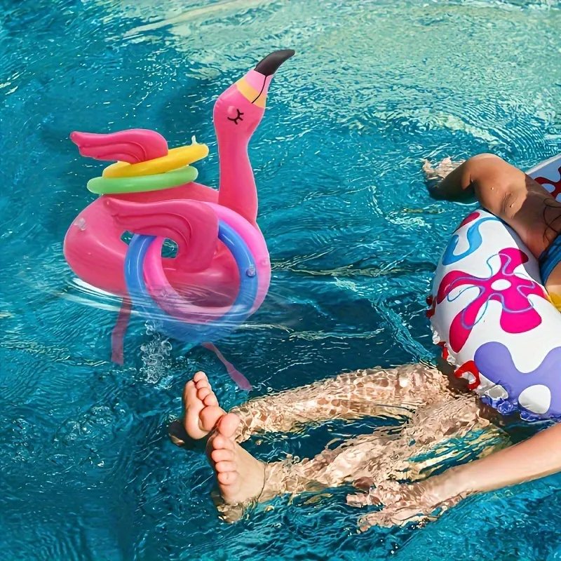 Pink Inflatable Flamingo Ring Throwing Game Toys Flamingo Ring Throwing Game Rings And Inflatable Rings With Random Color
