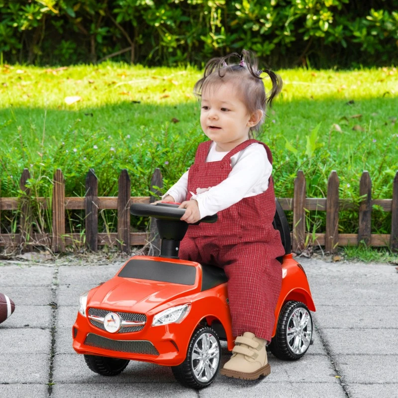 Kids Ride On Push Car, Foot-to-Floor Walking Sliding Toy Car for Toddler with Working Horn, Music, Headlights and Storage, Red