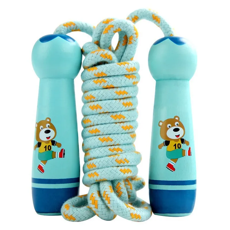 Children's Sports Adjustable Cotton Rope  Ropes Sport Fitness Lovely Cartoon Skipping Natural Wooden Handle Fillet Design