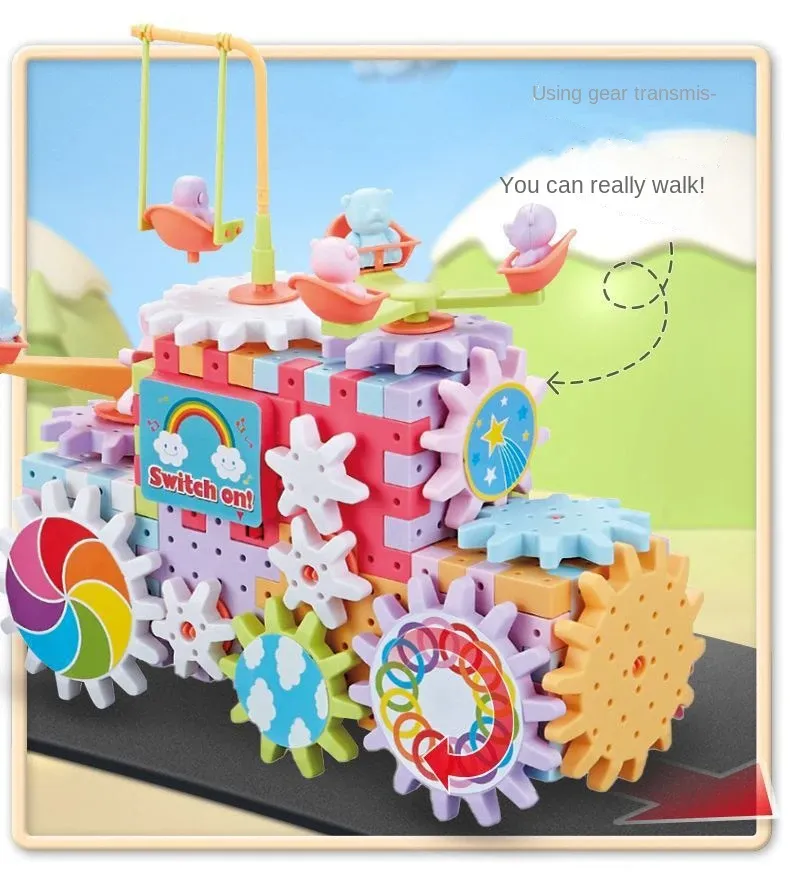 Electric Gears 3D Puzzle Model Building Kits Plastic Brick Blocks Educational Toys for Kids Children Gear Blocks Building Toys